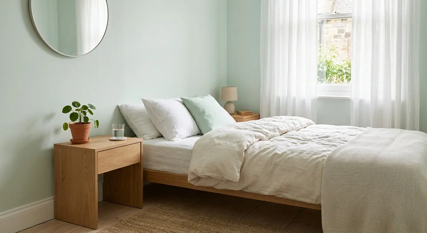Helles Schlafzimmer mit weicher Bettwäsche